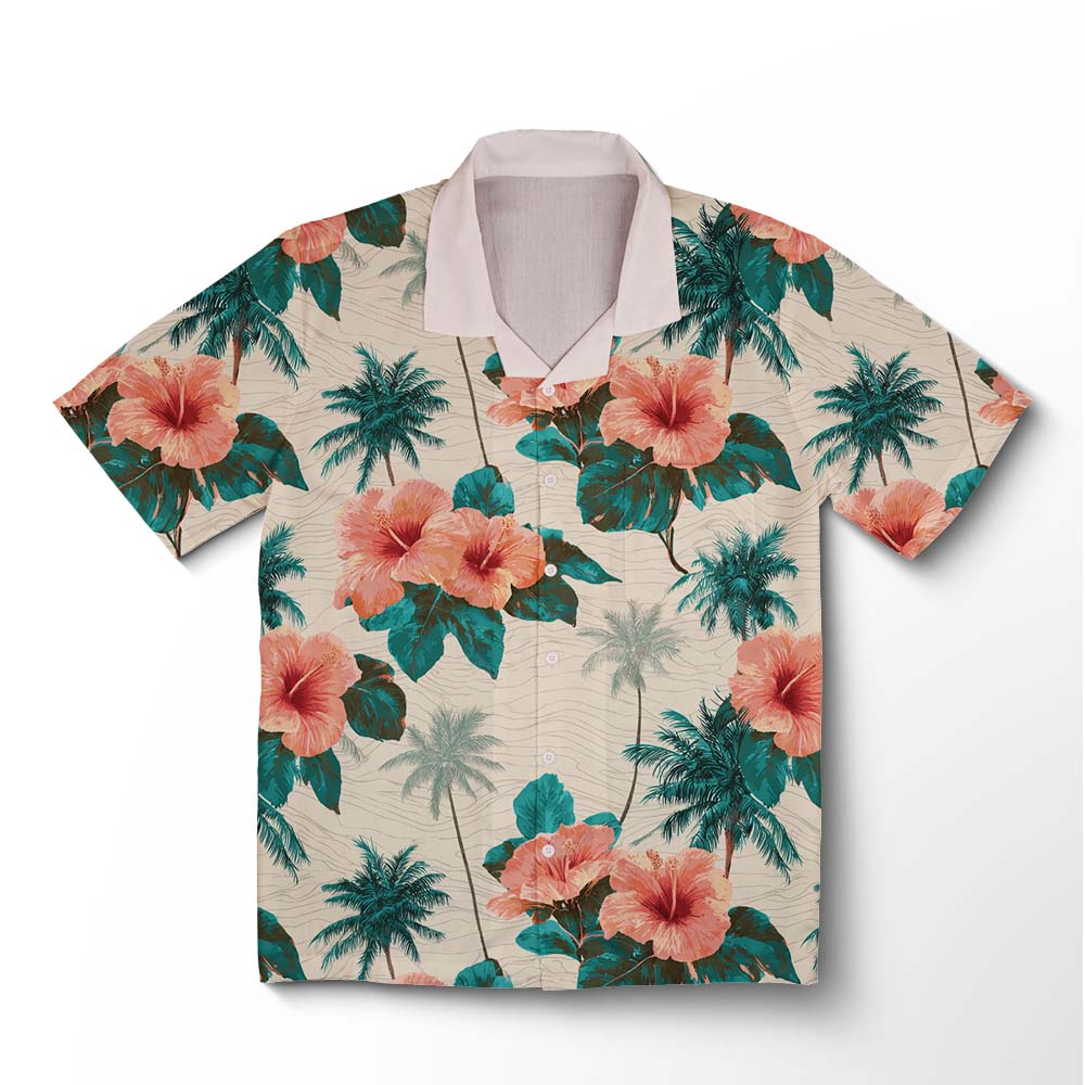 Chemise hawaïenne Hibiscus Corail