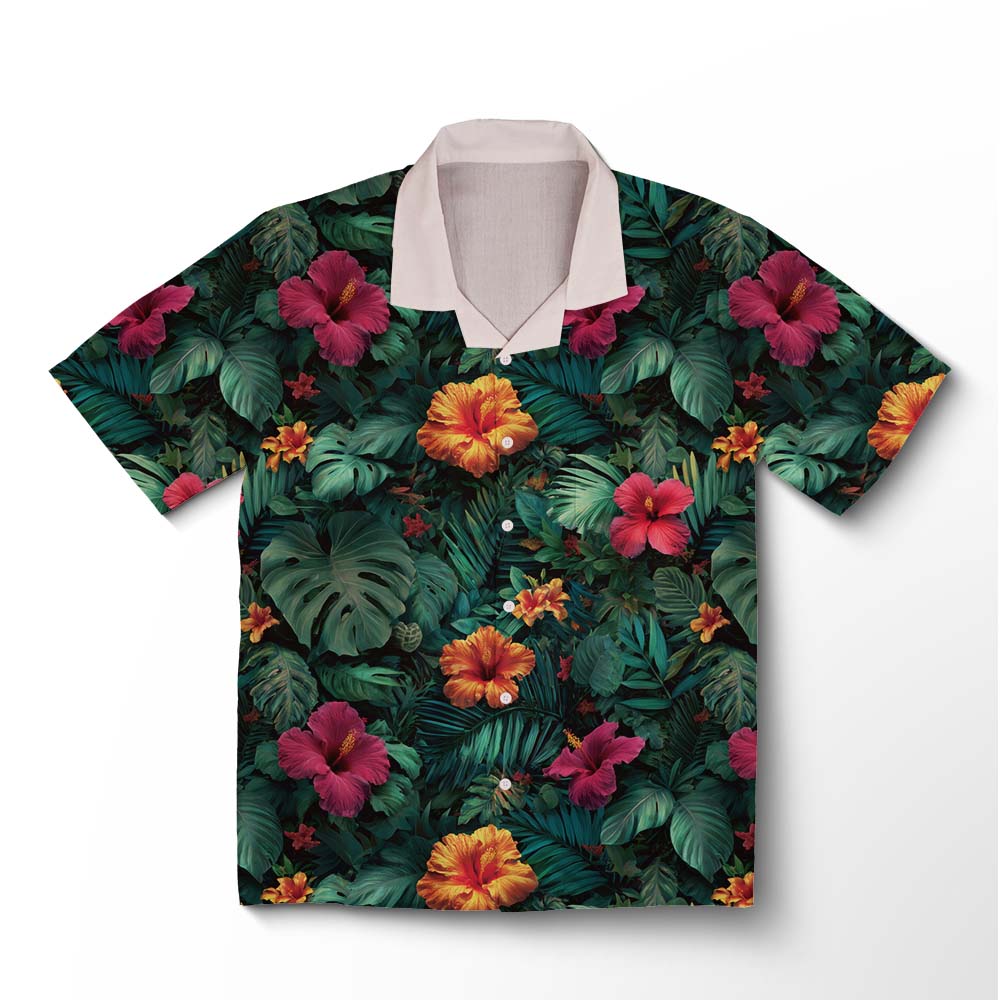 Chemise hawaïenne Orchidée Noire & Jungle Émeraude