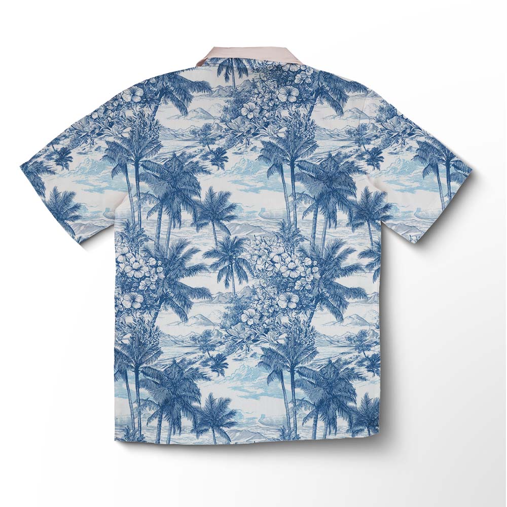 Chemise hawaïenne Gravure de Palmiers Indigo – Image 2