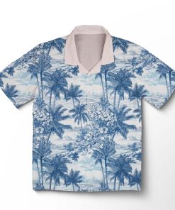 Chemise hawaïenne Gravure de Palmiers Indigo