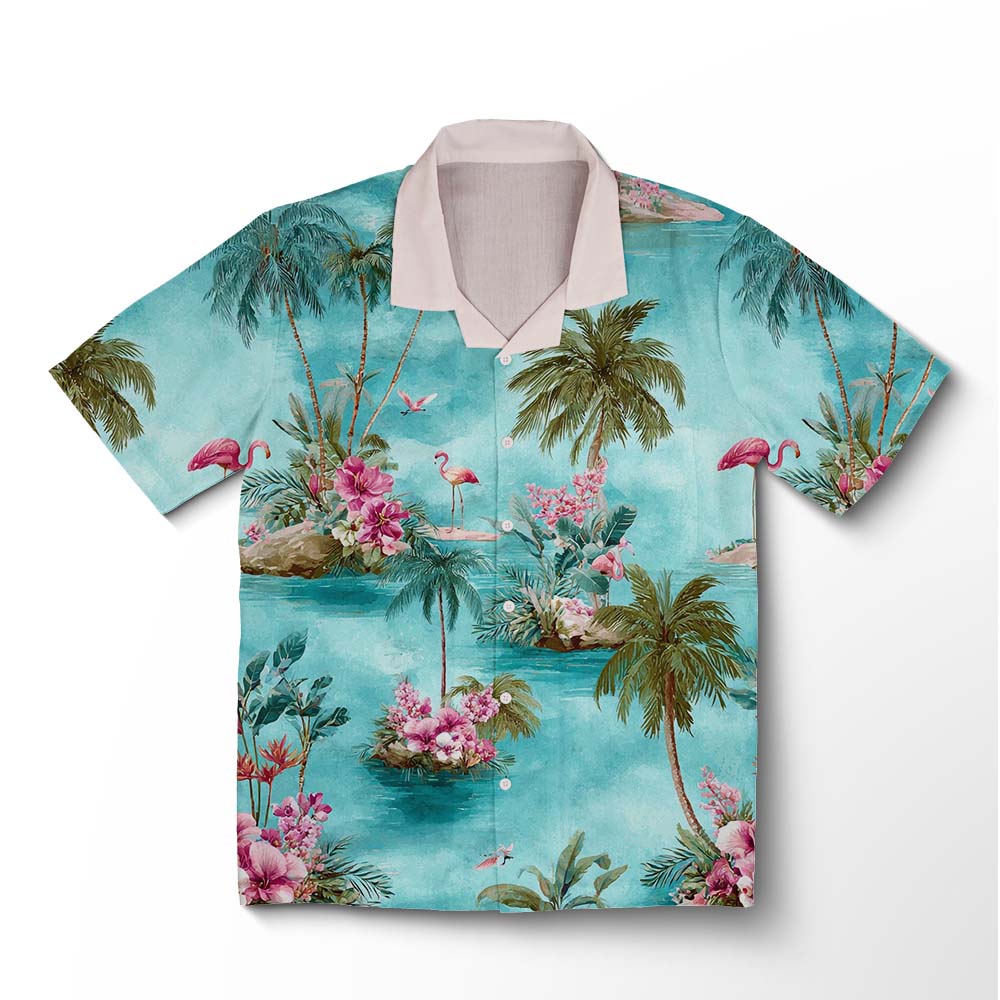 Chemise hawaïenne Palmiers Menthe Fraîche