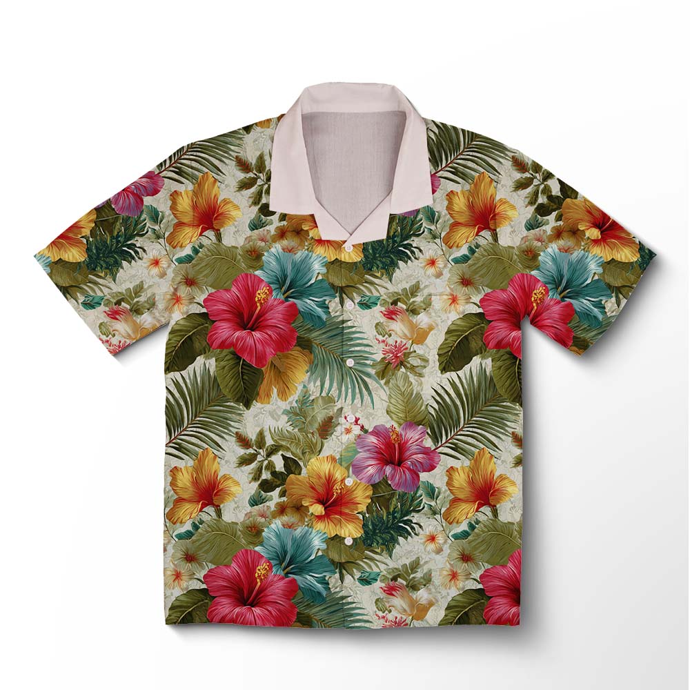 Chemise hawaïenne Jardin d'Hibiscus Doré