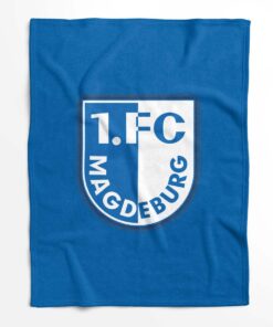 Alternative view of 1. FC Magdeburg blauer Hintergrund Fleecedecke - Decke