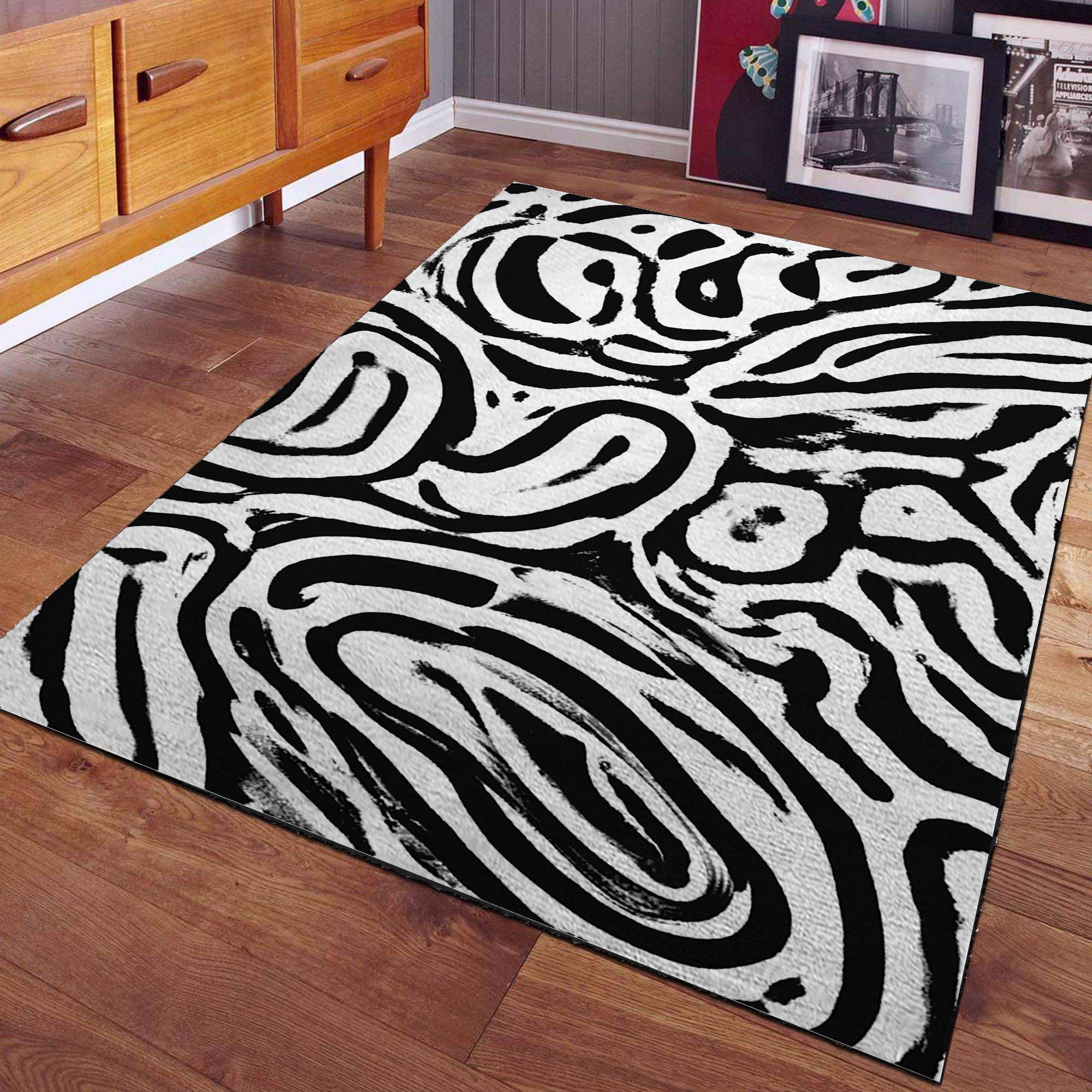 Schwarz-weißes Zebra-Muster Teppich – Bild 2