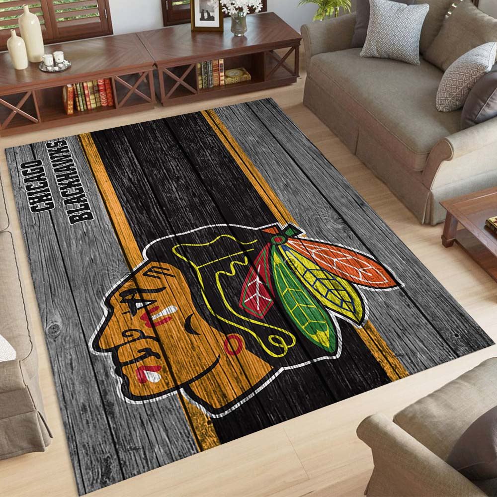 Chicago Blackhawks Hockey Team NHL auf Holz Teppich – Bild 2