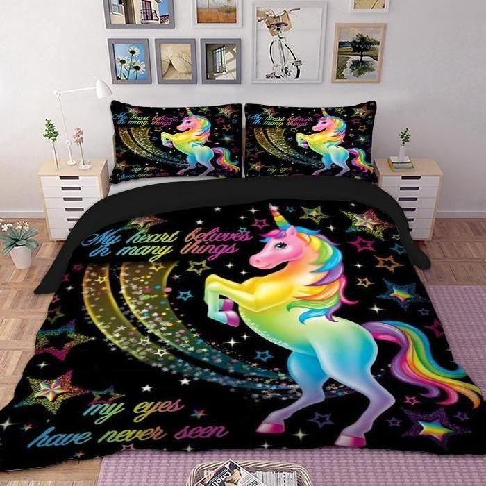 Schwarze Einhornsterne Kinderbettwäsche - Bettwäsche