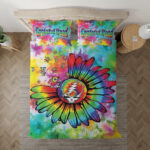 Grateful Dead Band Fan Geschenk Grateful Dead Logo Hippie Sonnenblume tanzende Bären Kinderbettwäsche – Bettwäsche