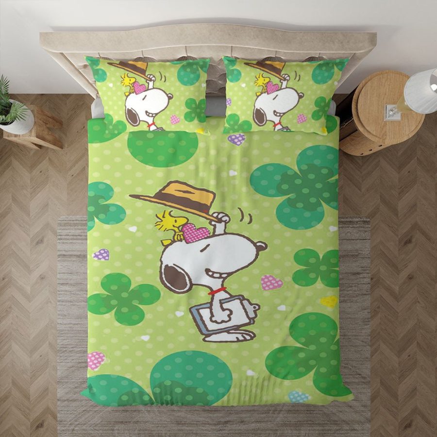 Snoopy The Peanuts Happy Patricks Day Snoopy und Woodstock Shamrocks Kinderbettwäsche - Bettwäsche – Bild 3