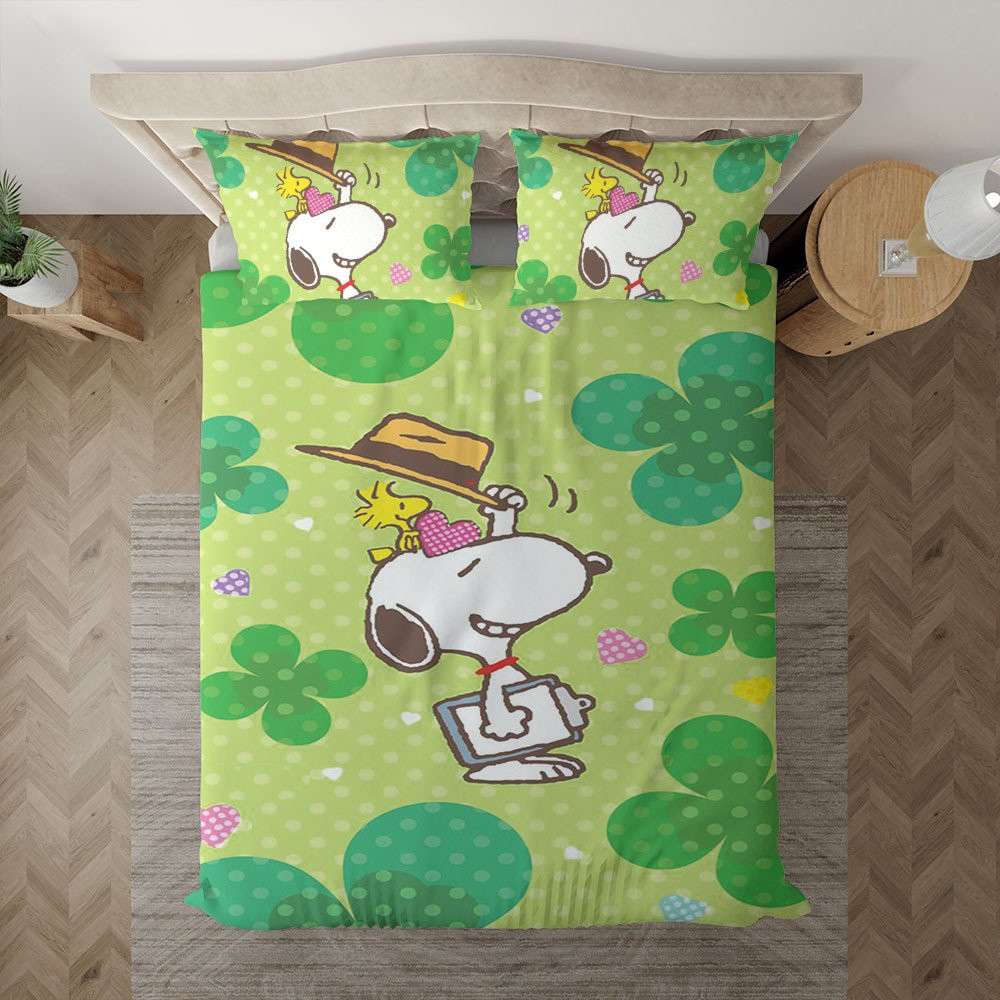 Snoopy The Peanuts Happy Patricks Day Snoopy und Woodstock Shamrocks Kinderbettwäsche - Bettwäsche