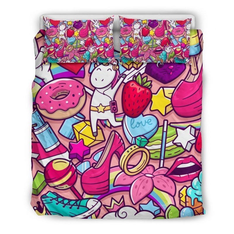 Girly Einhorn Cartoon Kinderbettwäsche - Bettwäsche