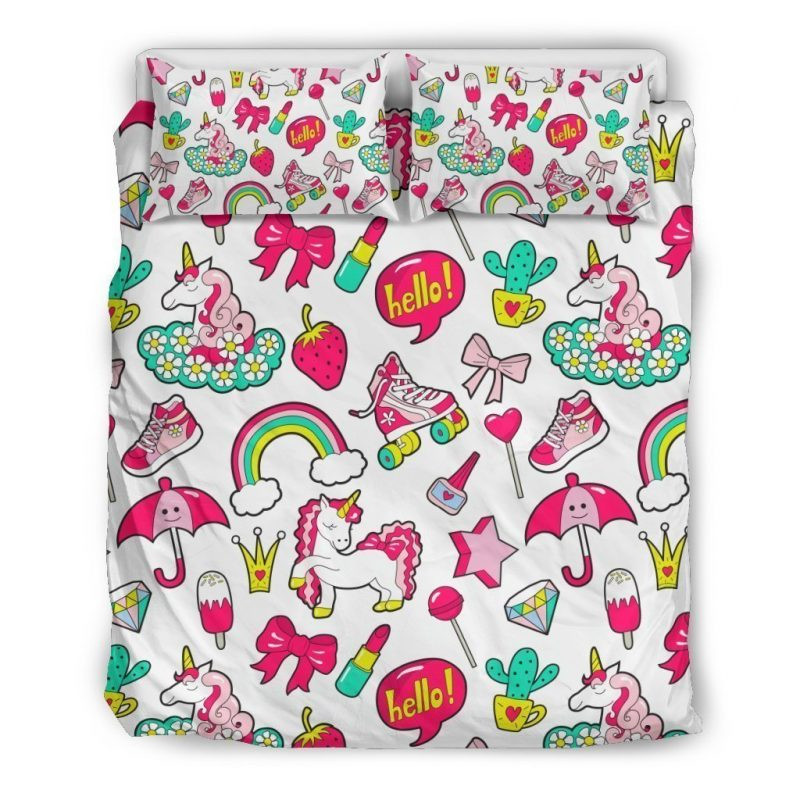 Weißes Girly Einhorn Kinderbettwäsche - Bettwäsche