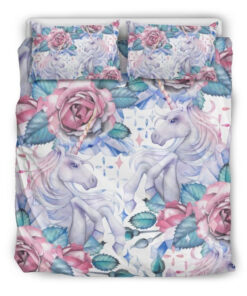 Weißes feenhaftes Rosen Einhorn Kinderbettwäsche - Bettwäsche
