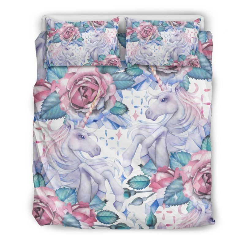 Weißes feenhaftes Rosen Einhorn Kinderbettwäsche - Bettwäsche