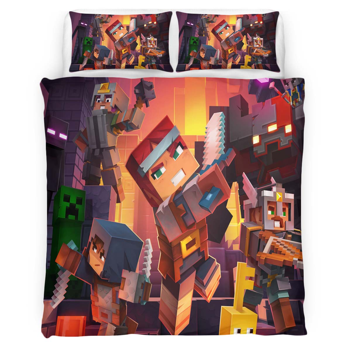 Alle Minecraft Charaktere im Nether Kampf Kinderbettwäsche – Bettwäsche