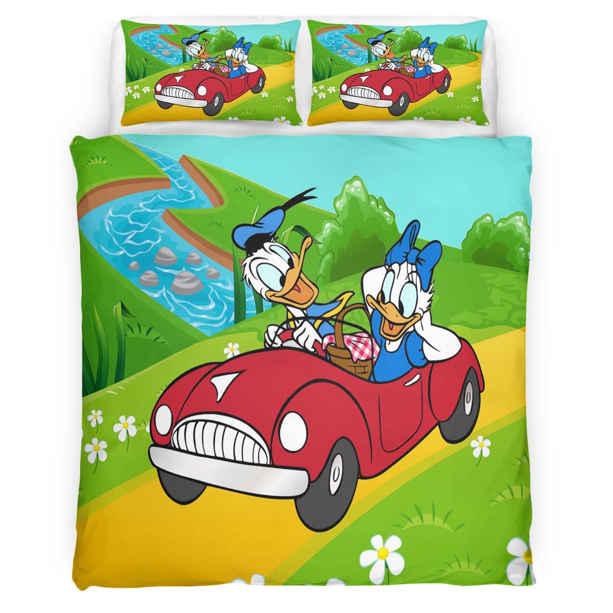 Donald Duck und Daisy Duck Autofahrt Picknick Kinderbettwäsche – Bettwäsche