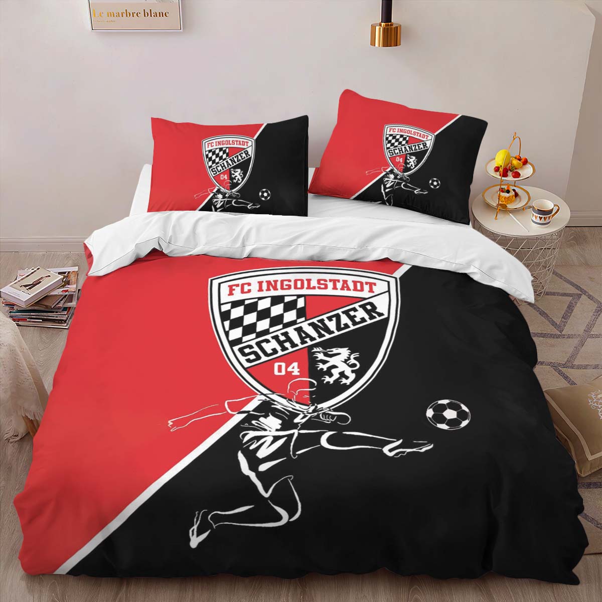 FC Ingolstadt Schanzer 04 white red background Kinderbettwäsche - Bettwäsche