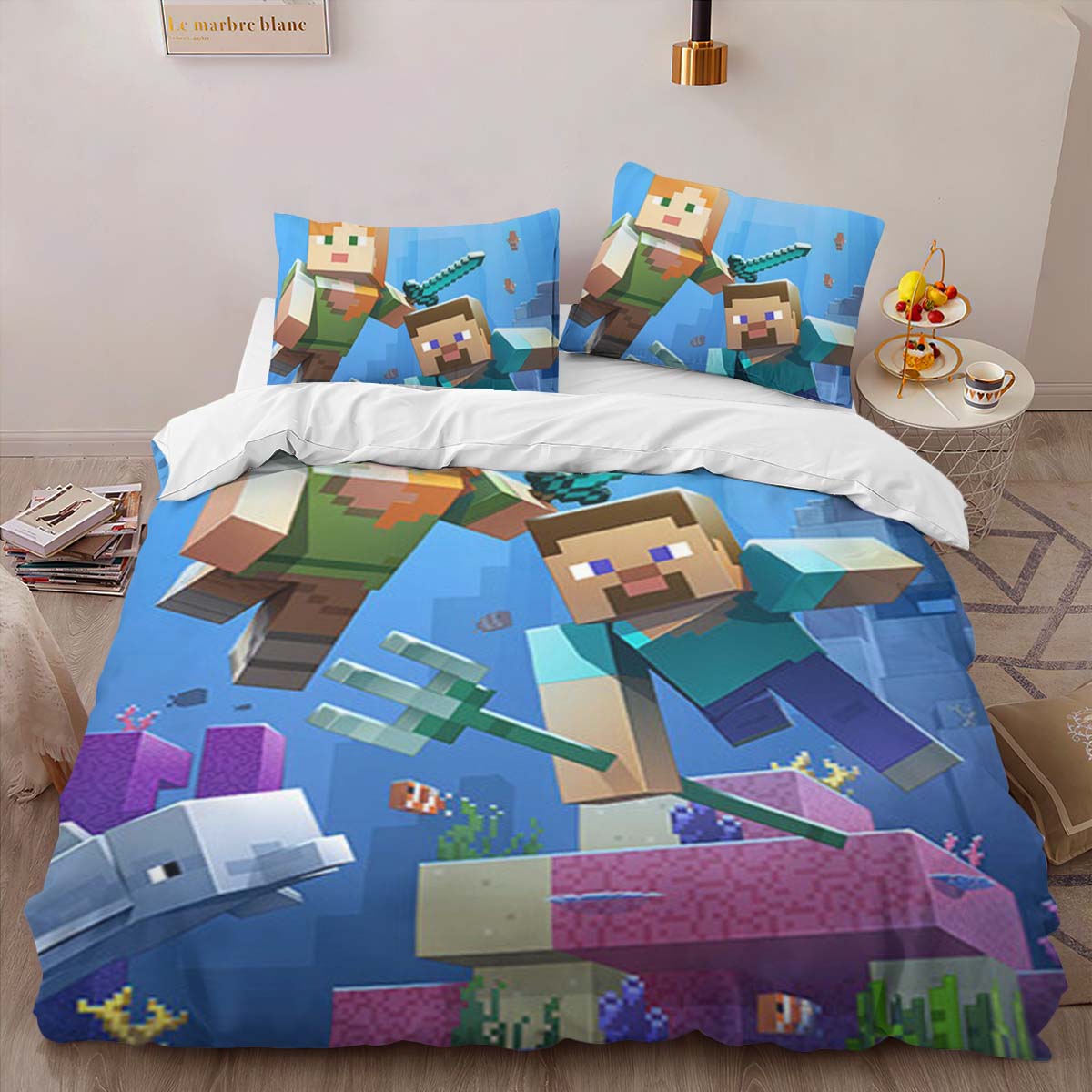 Minecraft Steve und Alex unter Ozean Biom Kampf Wächter Kinderbettwäsche – Bettwäsche – Bild 2