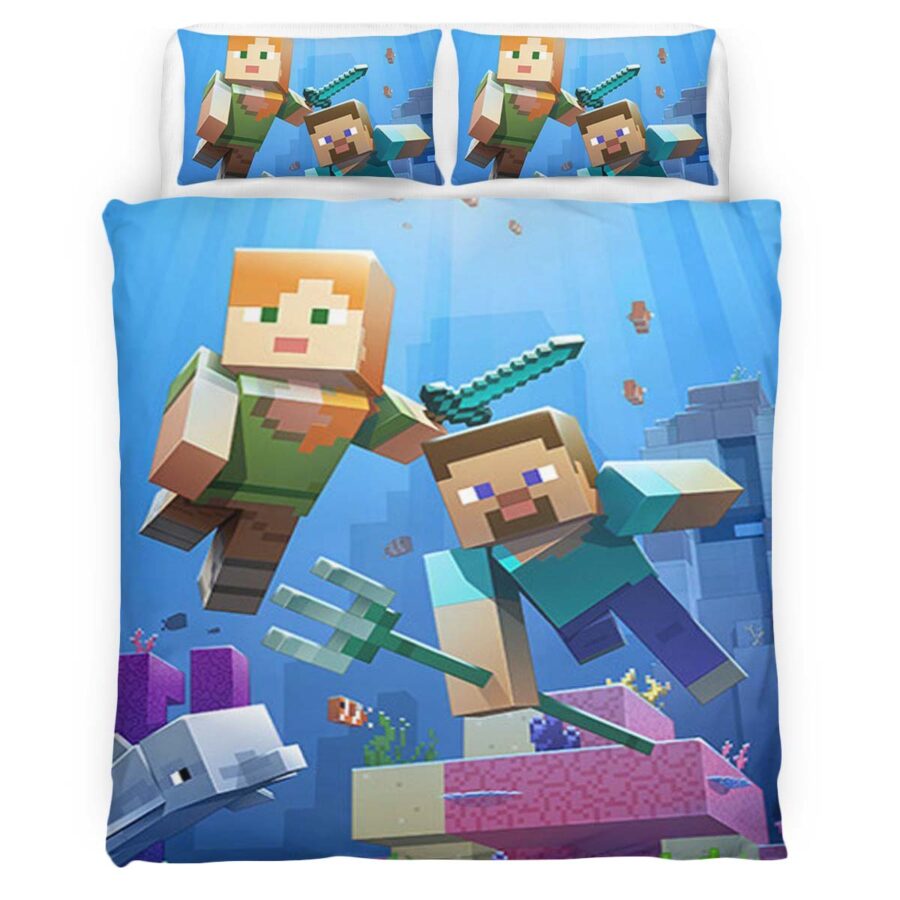 Minecraft Steve und Alex unter Ozean Biom Kampf Wächter Kinderbettwäsche – Bettwäsche – Bild 4