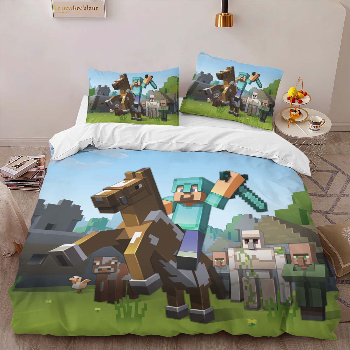 Minecraft Steve reitet Pferd mit einem Schwert Kinderbettwäsche – Bettwäsche – Bild 2