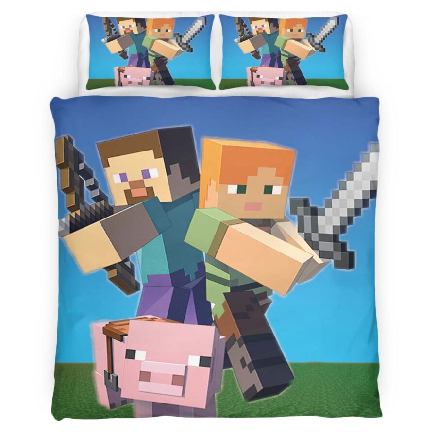 Minecraft Steve mit Schwein Gaming Zimmer Kinderbettwäsche – Bettwäsche – Bild 4