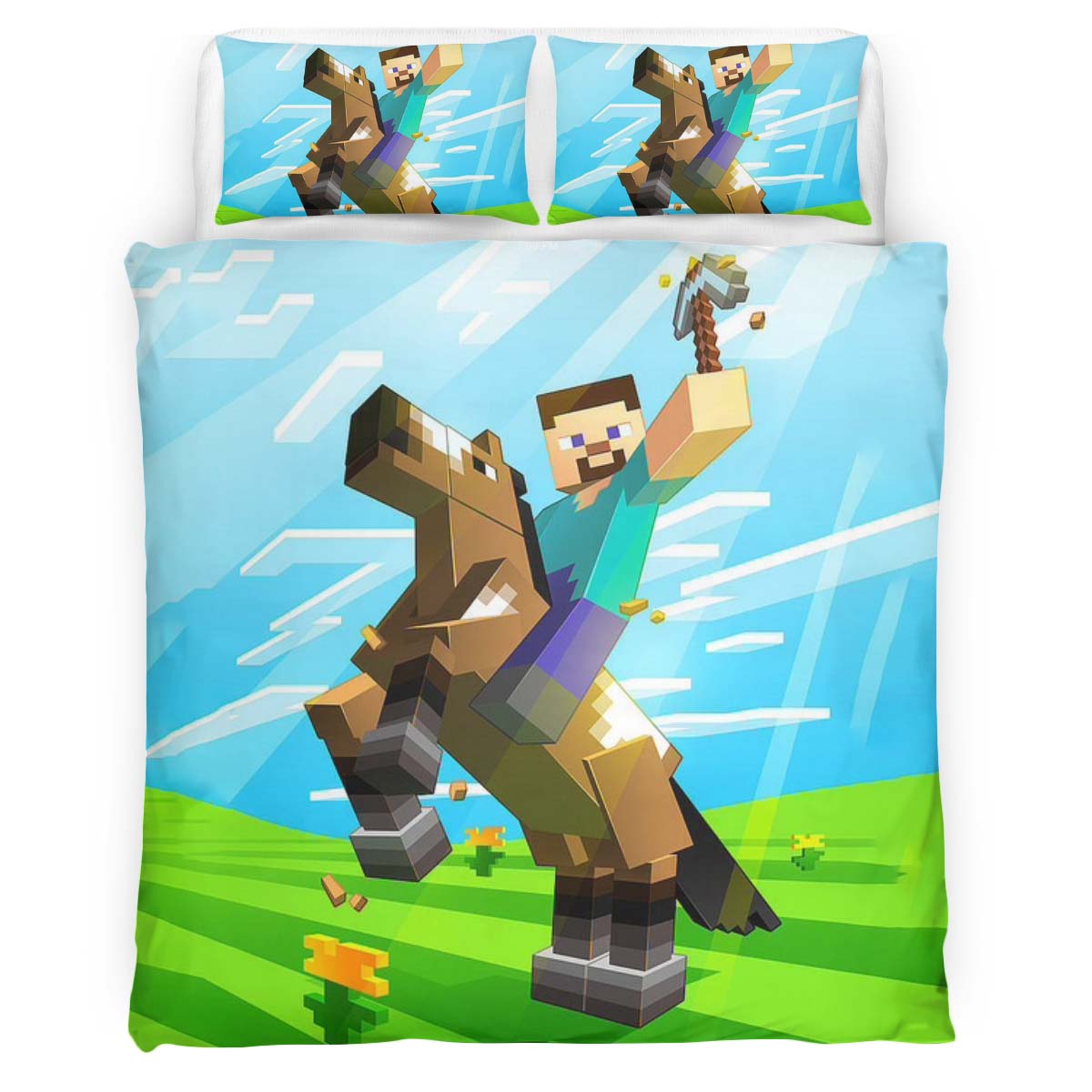 Herobrine Minecraft Charakter auf Pferd Kinderbettwäsche – Bettwäsche