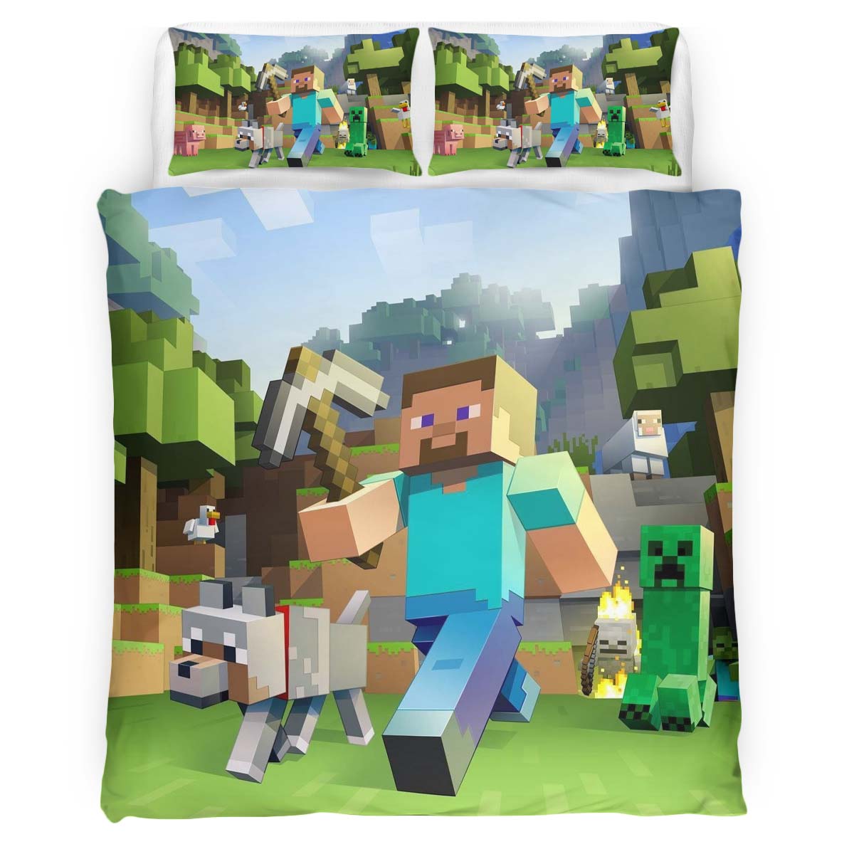 Minecraft Alle Charaktere Steve und Creeper Kinderbettwäsche – Bettwäsche