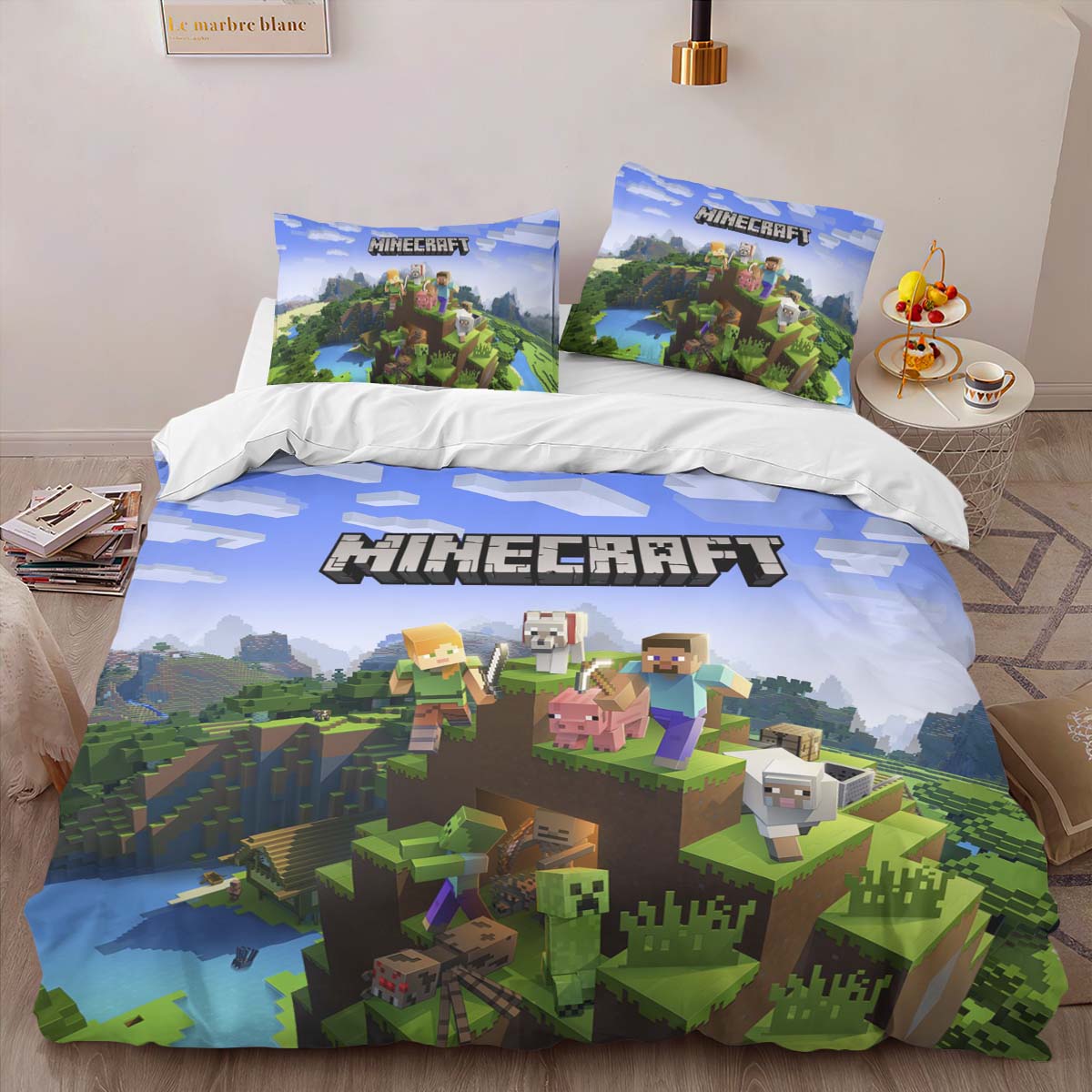 Minecraft Alle Charaktere Steve und Wolf Hund Kinderbettwäsche – Bettwäsche – Bild 2