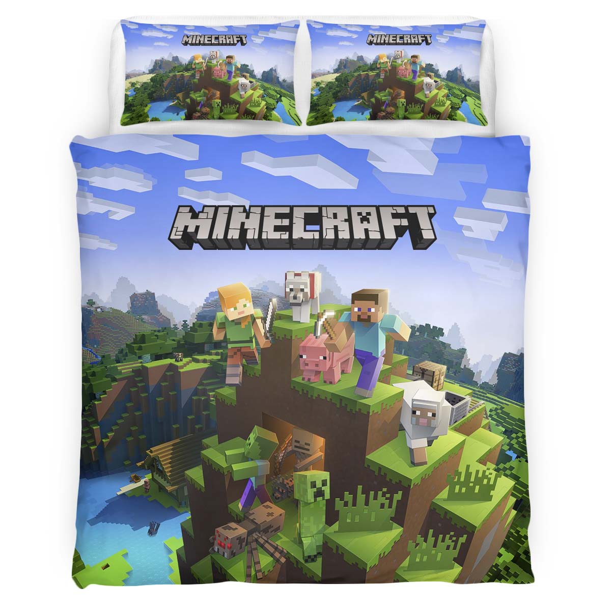 Minecraft Alle Charaktere Steve und Wolf Hund Kinderbettwäsche – Bettwäsche